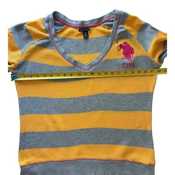 VTG US POLO ASSN Big Pony Waffle Knit Thermal Stripe Shirt Ralph Lauren Y2K XL - Picture 7 of 10